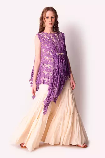 Purple & Ivory Cotton Sharara Set