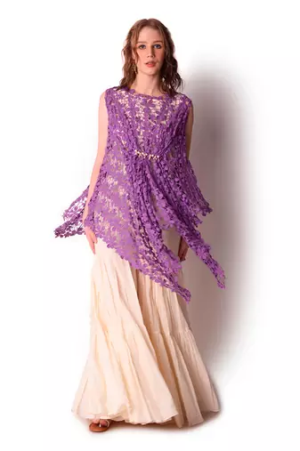 Purple & Ivory Cotton Sharara Set