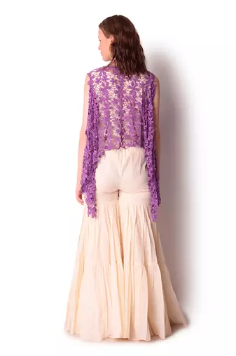 Purple & Ivory Cotton Sharara Set