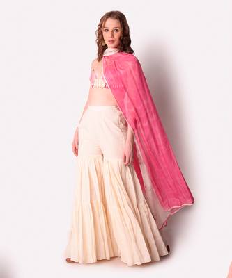 Rose Pink & Ivory Organza Sharara Set 1
