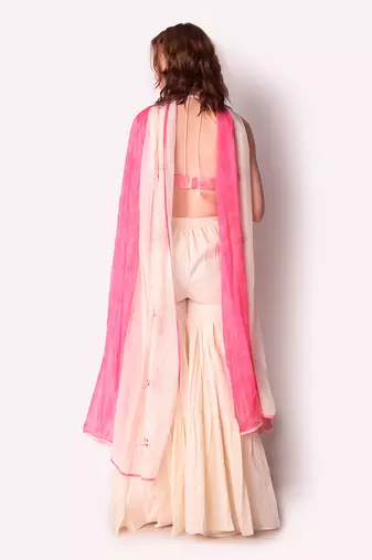 Rose Pink & Ivory Organza Sharara Set