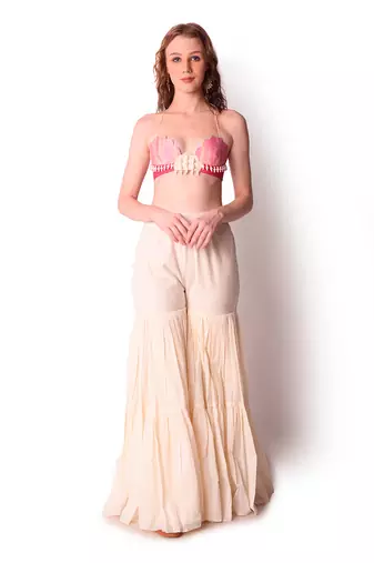 Rose Pink & Ivory Organza Sharara Set