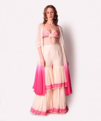 Rose Pink & Ivory Organza Jacket Set 1
