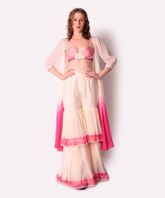 Rose Pink & Ivory Organza Jacket Set 2