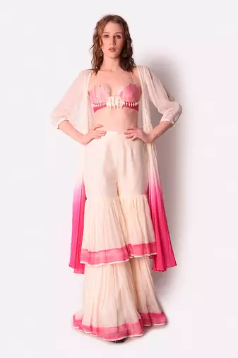 Rose Pink & Ivory Organza Jacket Set