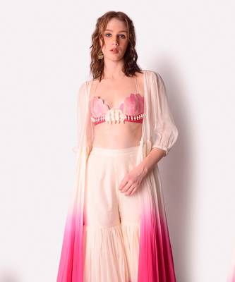 Rose Pink & Ivory Organza Jacket Set 4