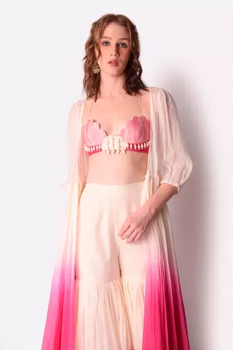Rose Pink & Ivory Organza Jacket Set