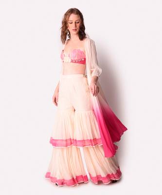 Rose Pink & Ivory Organza Jacket Set 6