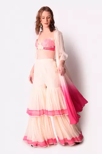 Rose Pink & Ivory Organza Jacket Set