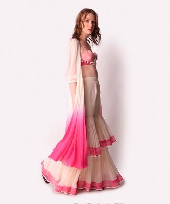 Rose Pink & Ivory Organza Jacket Set 7