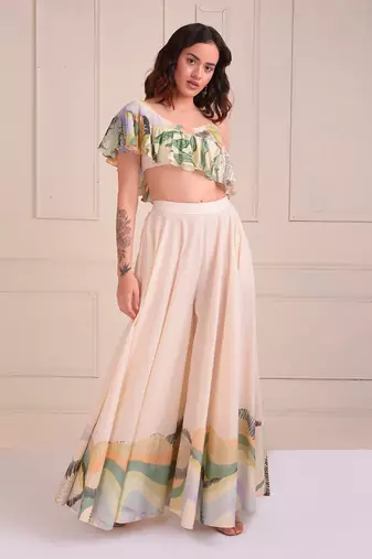 Ivory Print Organic Cotton Sharara Set