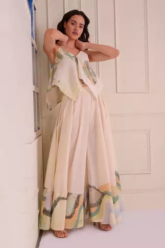 Ivory Print Organic Cotton Sharara Set