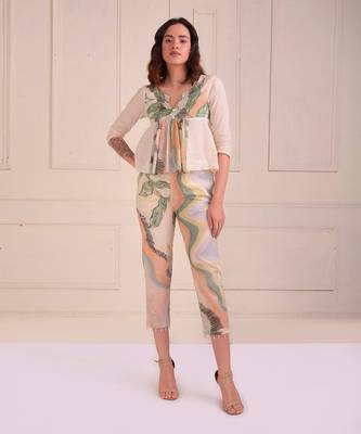 Ivory Print Organic Cotton Top With Pants 1