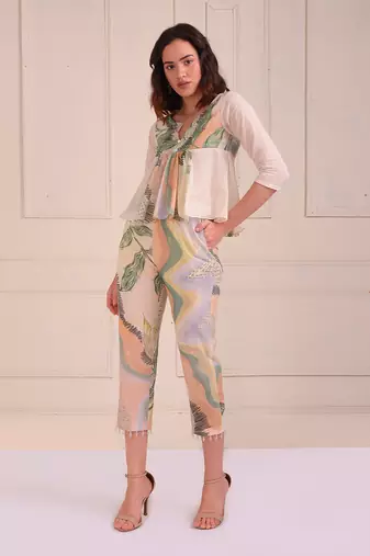 Ivory Print Organic Cotton Top With Pants