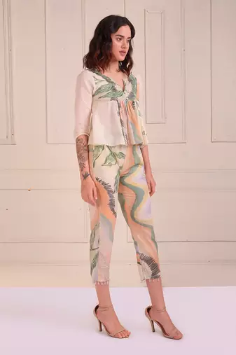 Ivory Print Organic Cotton Top With Pants