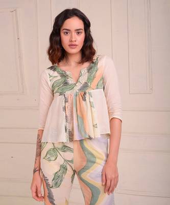 Ivory Print Organic Cotton Top With Pants 5