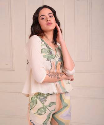 Ivory Print Organic Cotton Top With Pants 6