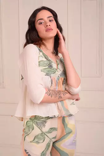 Ivory Print Organic Cotton Top With Pants