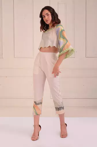 Ivory Print Organic Cotton Top With Pants