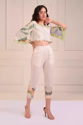 Ivory Print Organic Cotton Top With Pants