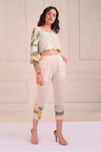 Ivory Print Organic Cotton Top With Pants