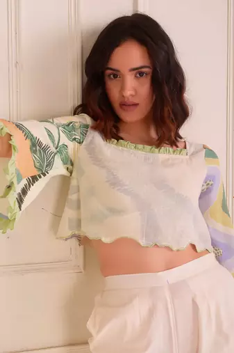Ivory Print Organic Cotton Top With Pants