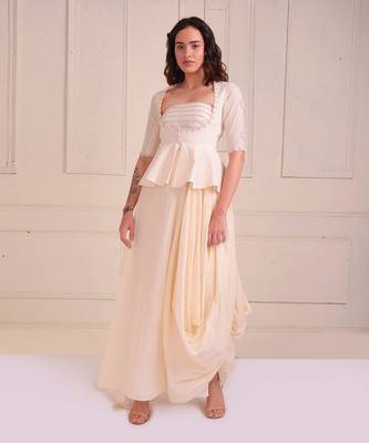 Ivory Print Organic Cotton Dress With Jacket 1