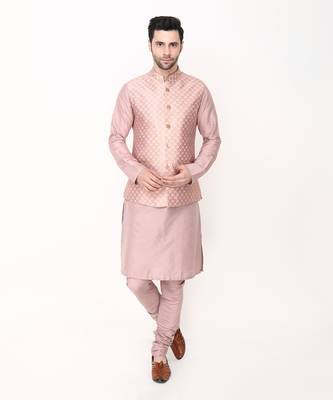 Pink Brocade Bundi Jacket Set 1