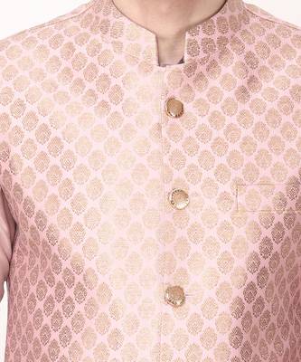Pink Brocade Bundi Jacket Set 5