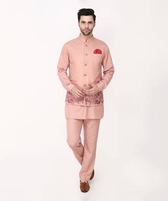 Pink Resham Embroidery Bundi Jacket Set 1
