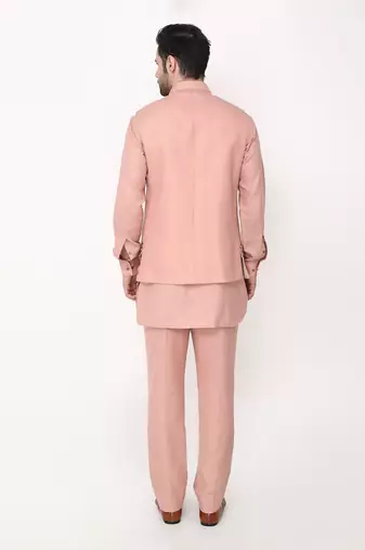 Pink Resham Embroidery Bundi Jacket Set
