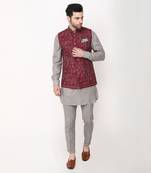 Maroon Resham Embroidery Bundi Jacket Set