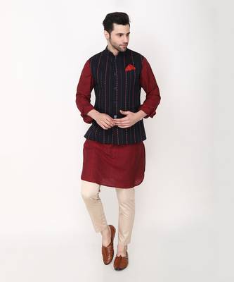 Blue Handloom Cotton Bundi Jacket Set 1