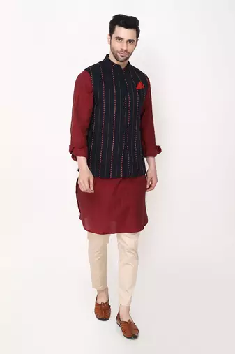 Blue Handloom Cotton Bundi Jacket Set