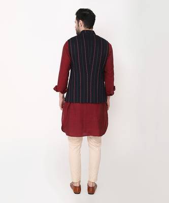 Blue Handloom Cotton Bundi Jacket Set 3