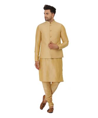 Gold Quilted Nehru Jacket Set 1