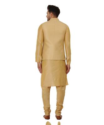 Gold Quilted Nehru Jacket Set 2