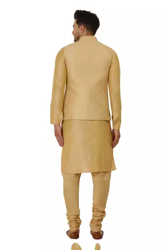 Gold Quilted Nehru Jacket Set
