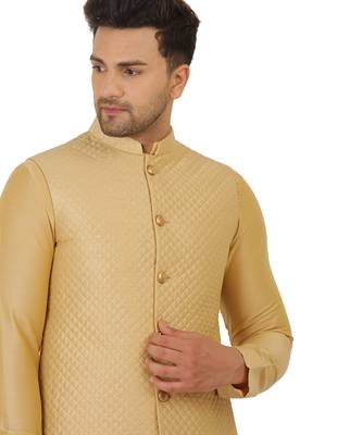Gold Quilted Nehru Jacket Set 4