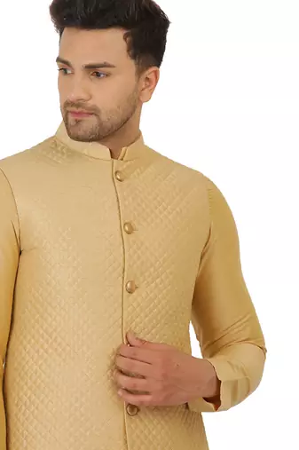Gold Quilted Nehru Jacket Set