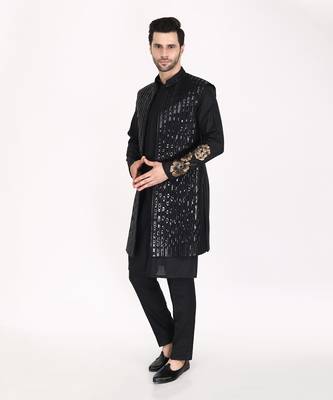 Black Indo Western With Hand Embroidery Kurta Set 2