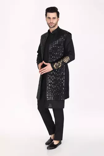 Black Indo Western With Hand Embroidery Kurta Set