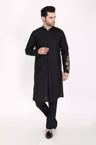 Black Indo Western With Hand Embroidery Kurta Set