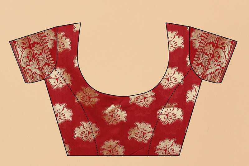 Red Woven Banarasi silk blend Saree With Blouse