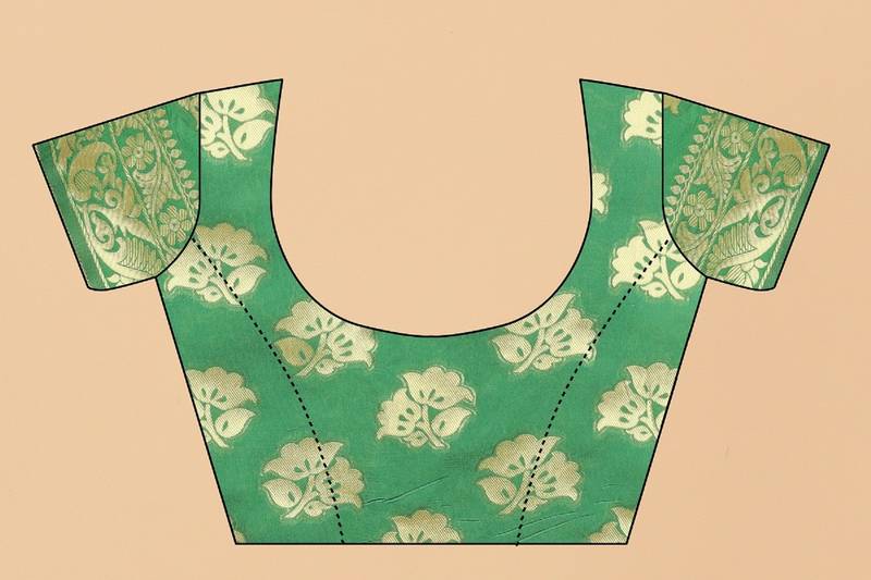 Green Woven Banarasi silk blend Saree With Blouse