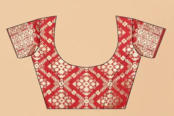 Red Woven Banarasi silk blend Saree With Blouse 4