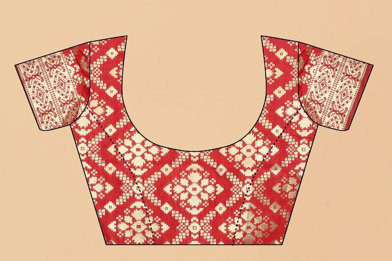 Red Woven Banarasi silk blend Saree With Blouse