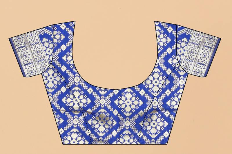 Blue Woven Banarasi silk blend Saree With Blouse