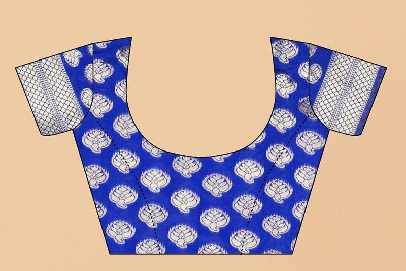 Blue Woven Banarasi silk blend Saree With Blouse