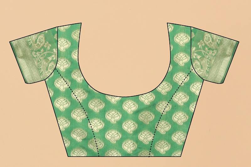 Green Woven Banarasi silk blend Saree With Blouse